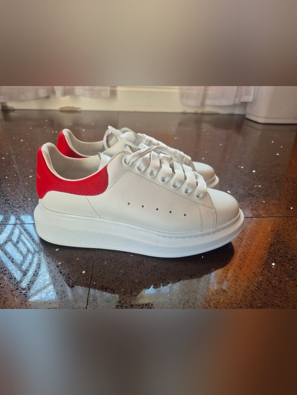 Alexander Mcqueen White Platform Sneakers with Red Heel Accent